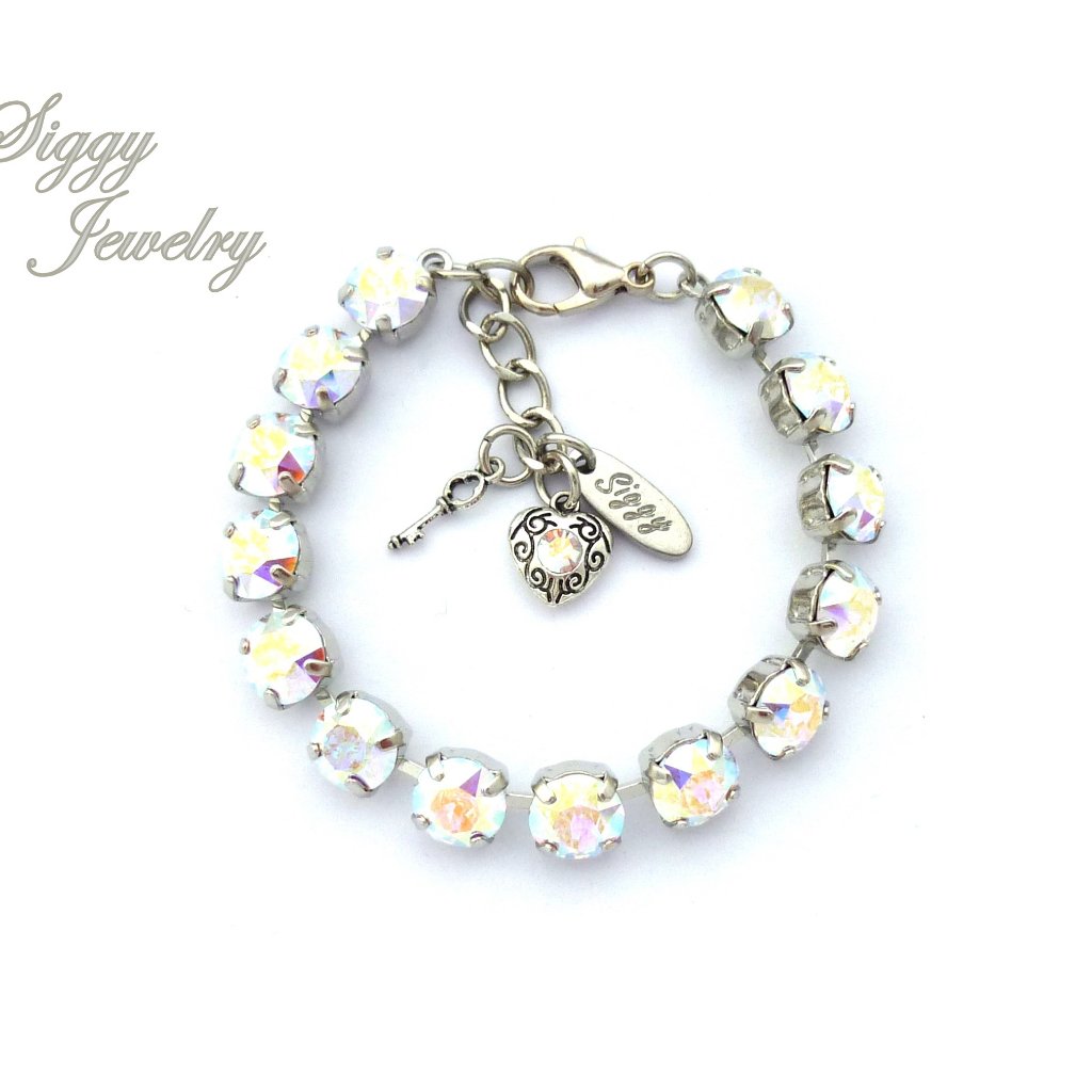 Swarovski Crystal Ab Tennis Charm Bracelet